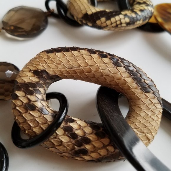 AMLE Italian Python Snakeskin Long Chain Horn Necklace - Picture 14 of 16